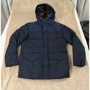 Cole Haan Mens M Puffer Parka Jacket Hooded Faux Fur Lined Insulated Navy